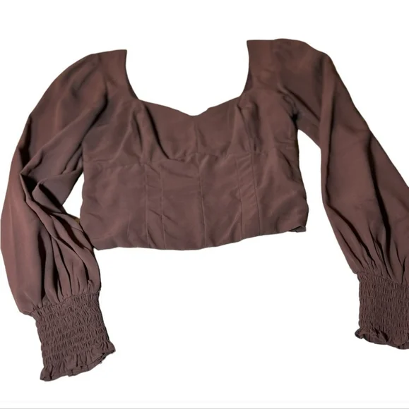 Abercrombie & Fitch Chocolate Brown Square Neck Crop Blouse - Picture 2 of 4